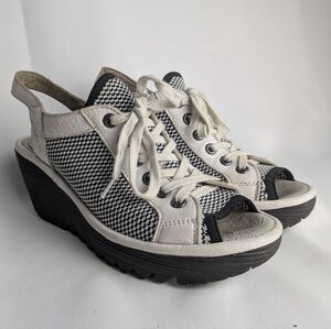FLY LONDON Wedge Sandals Women No Size (6-7) Black And White Laces